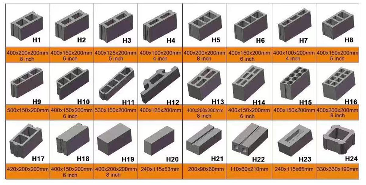 Paver bricks with specifications H1-H24